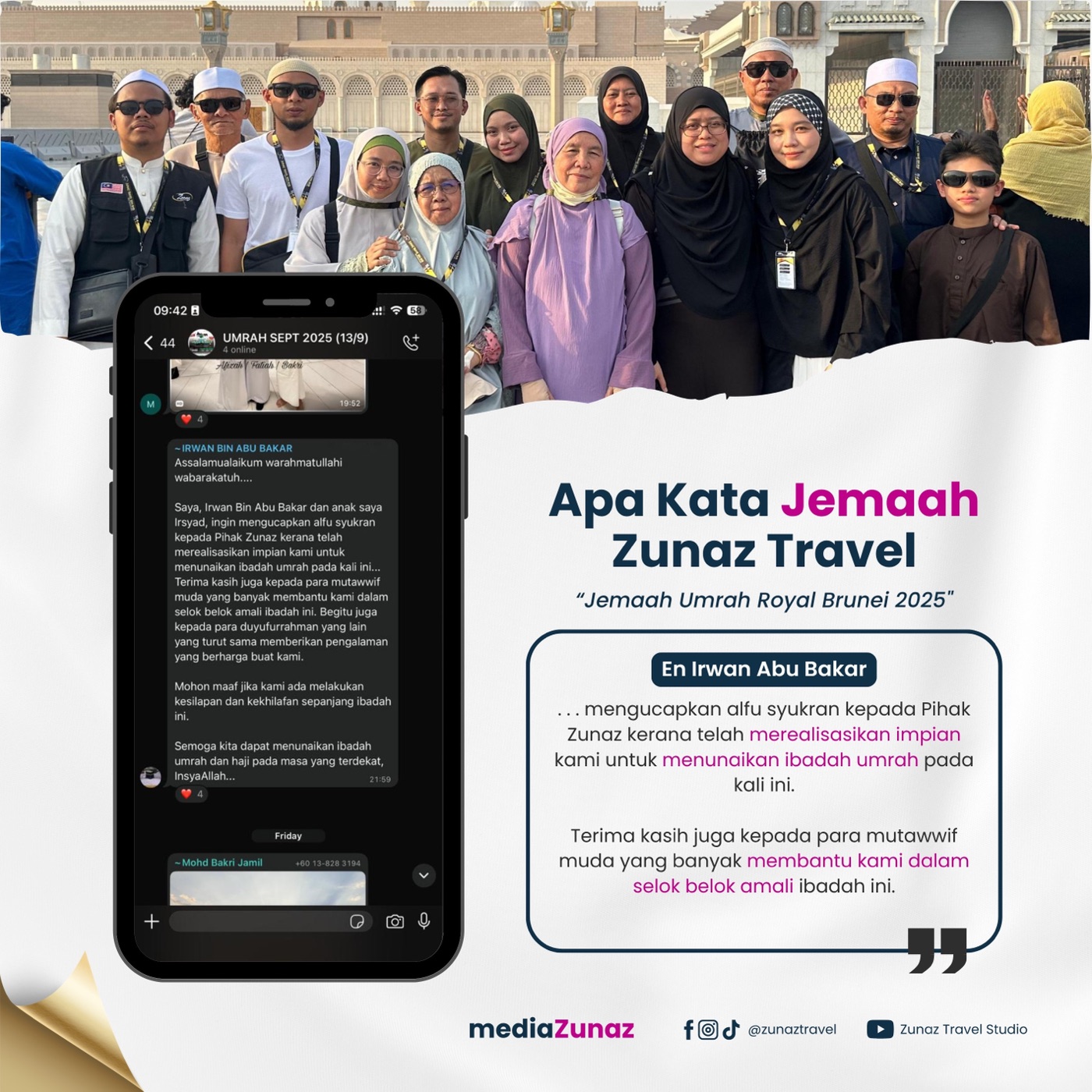 Maklum balas jemaah Zunaz Travel 1