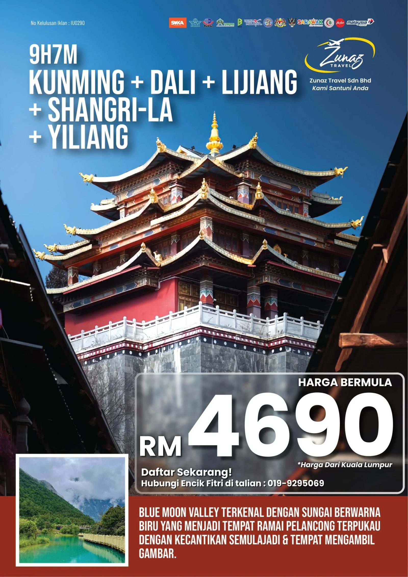Pakej Kunming Dali Lijiang Shangri-La Yiliang 9H7M oleh Zunaz Travel