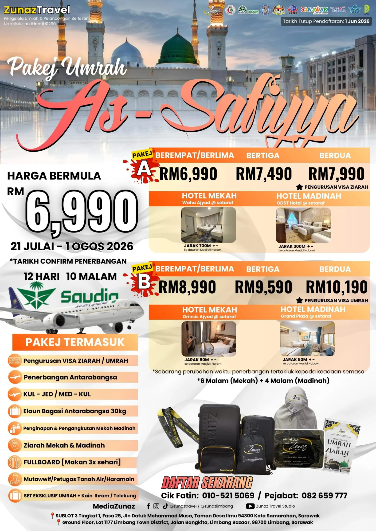 Pakej Pakej Umrah As-Safiyya 2026 oleh Zunaz Travel